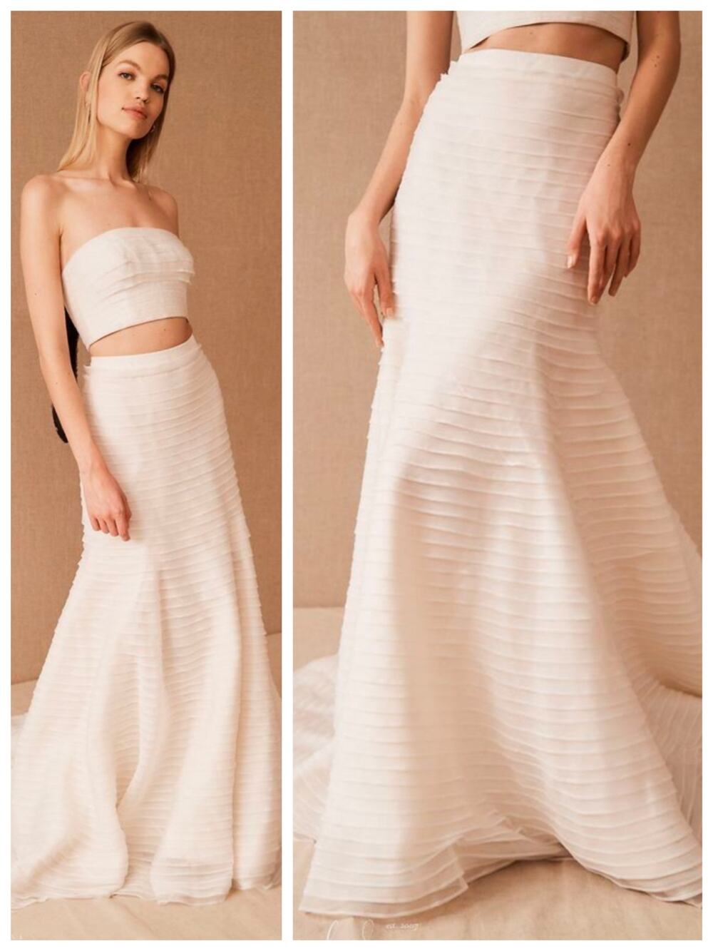 BHLDN Calypso Ivory Ruched Ruffle High Low Bridal Maxi Skirt Size Small Wedding